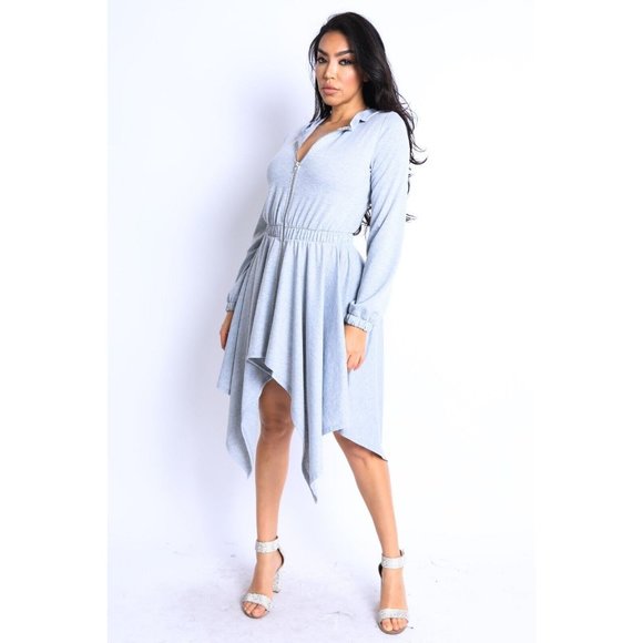 Women's Long Sleeves Hooded Drape Dress Full Zipper Dress Jacket Dress - Picture 14 of 15